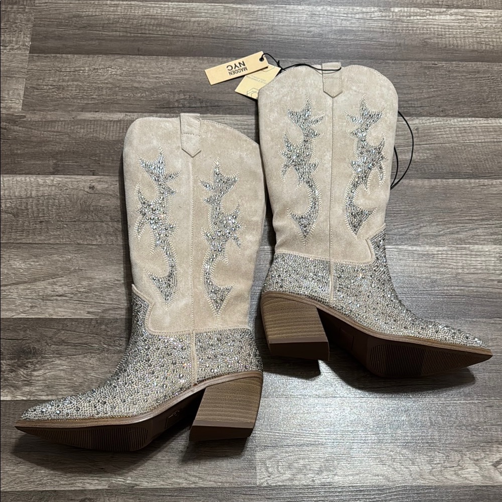 Madden NYC Silver and Cream Western Boots